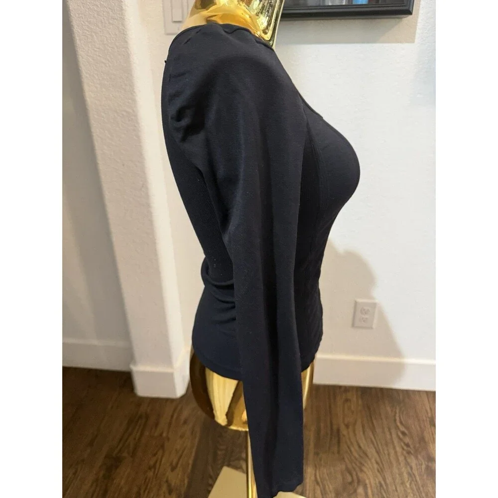 Intimately Free People Ruched Long Sleeve Top M/L Black Square Neck Stretch USA